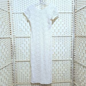 Vintage Newport News Ivory Crochet Lace Sheath Dress Fully Lined Size 6 Petite